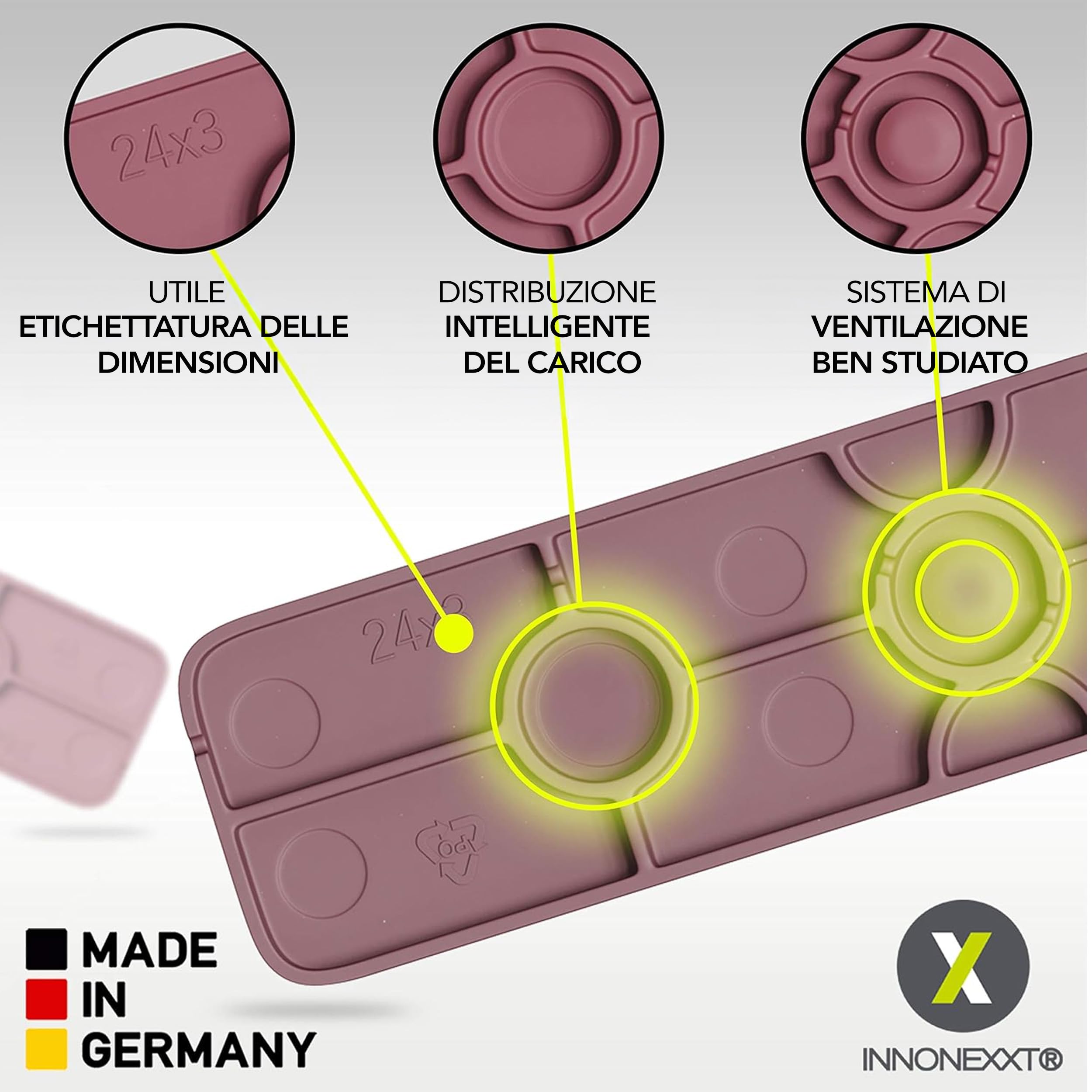 INNONEXT® Distanziatori | Blocchi per vetri | 24 x 100 mm Mix | Made in Germany | in set: 1, 2, 3, 4, 5, 6 mm | Piastre inferiori, distanziatori in plastica, distanziatori