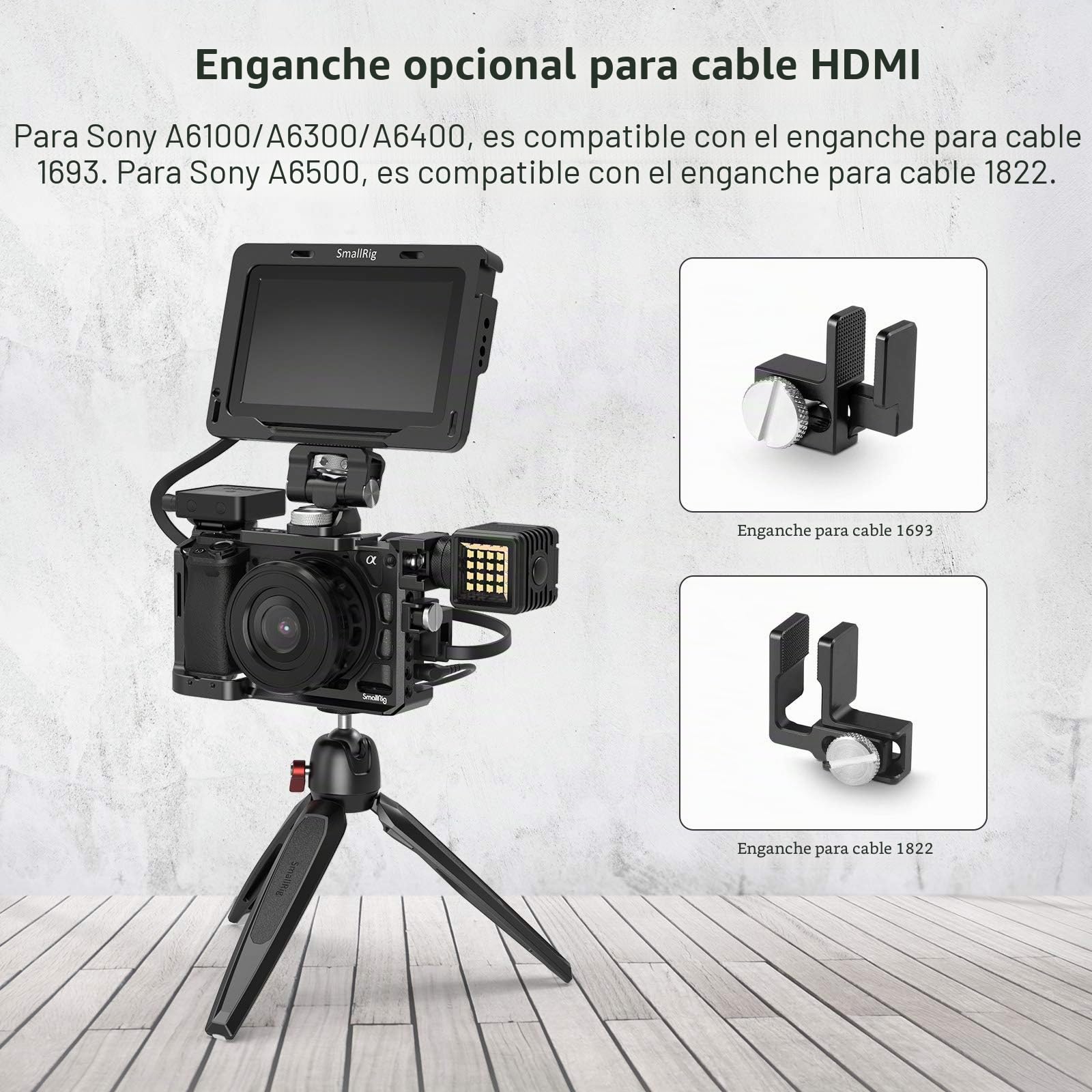 SMALLRIG A6100/A6300/A6400/A6500 Cage Camera, Jaula de Camara con 1/4 Tornillo y Orificio de Ubicación para ARRI para Sony A6100/A6300/A6400/A6500-2310