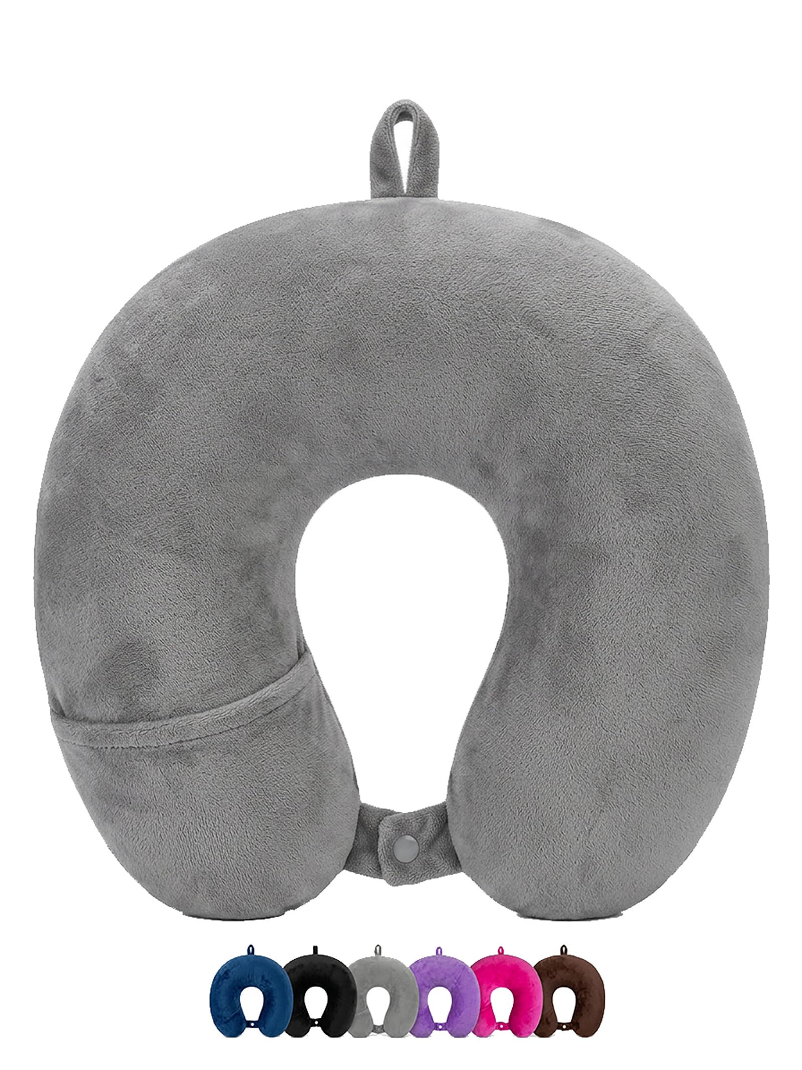 PUFF PURE Ultra Soft Premium Travel Neck Pillow with Hanging Loop Snap Button Closure for Home Office and Airplane Flight, Bus, Car, Train Travelling Use [Grey] (Pack of 1)-image-12