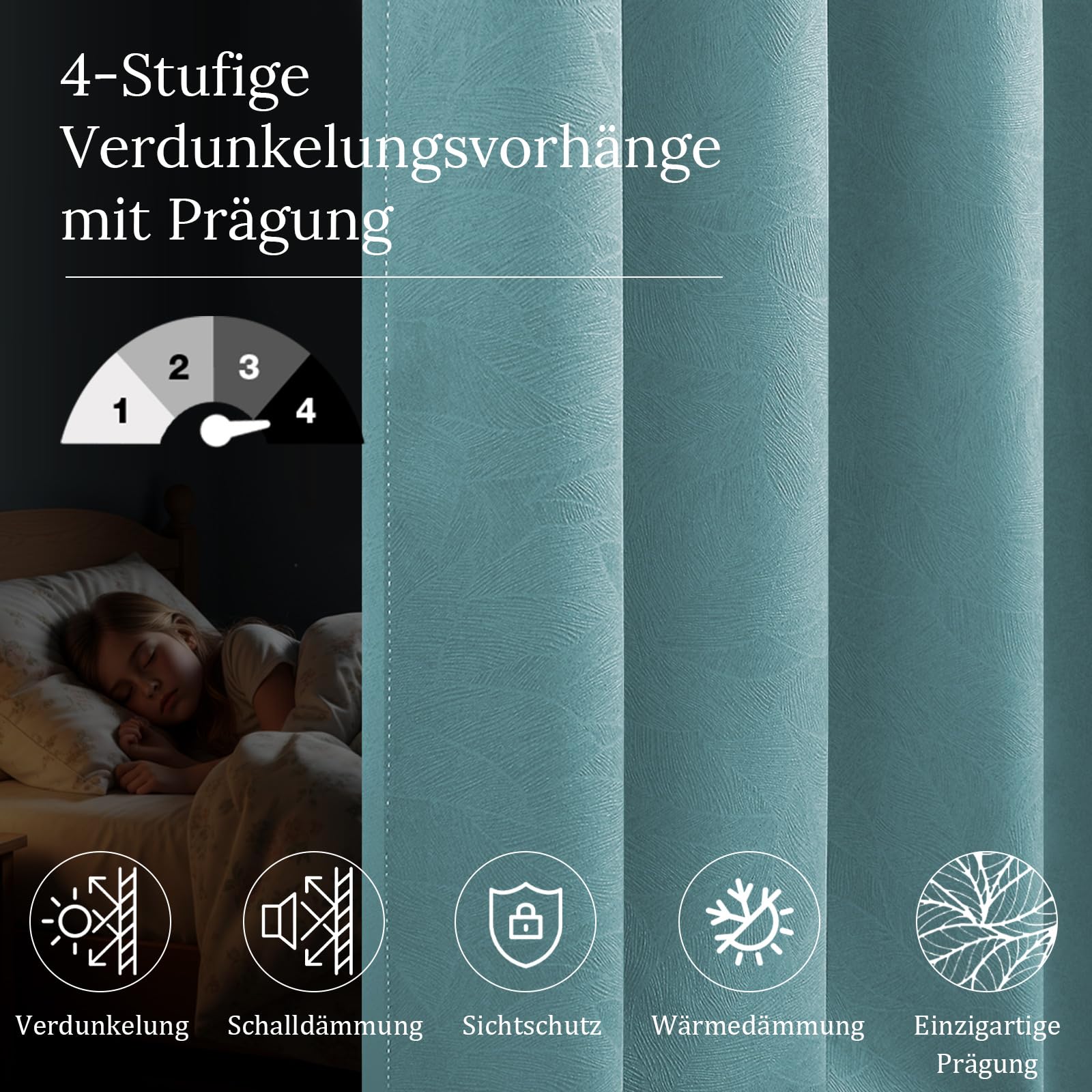 2er Pack Verdunklungsvorhänge Kräuselband für Wohnzimmer Schlafzimmer, Blau