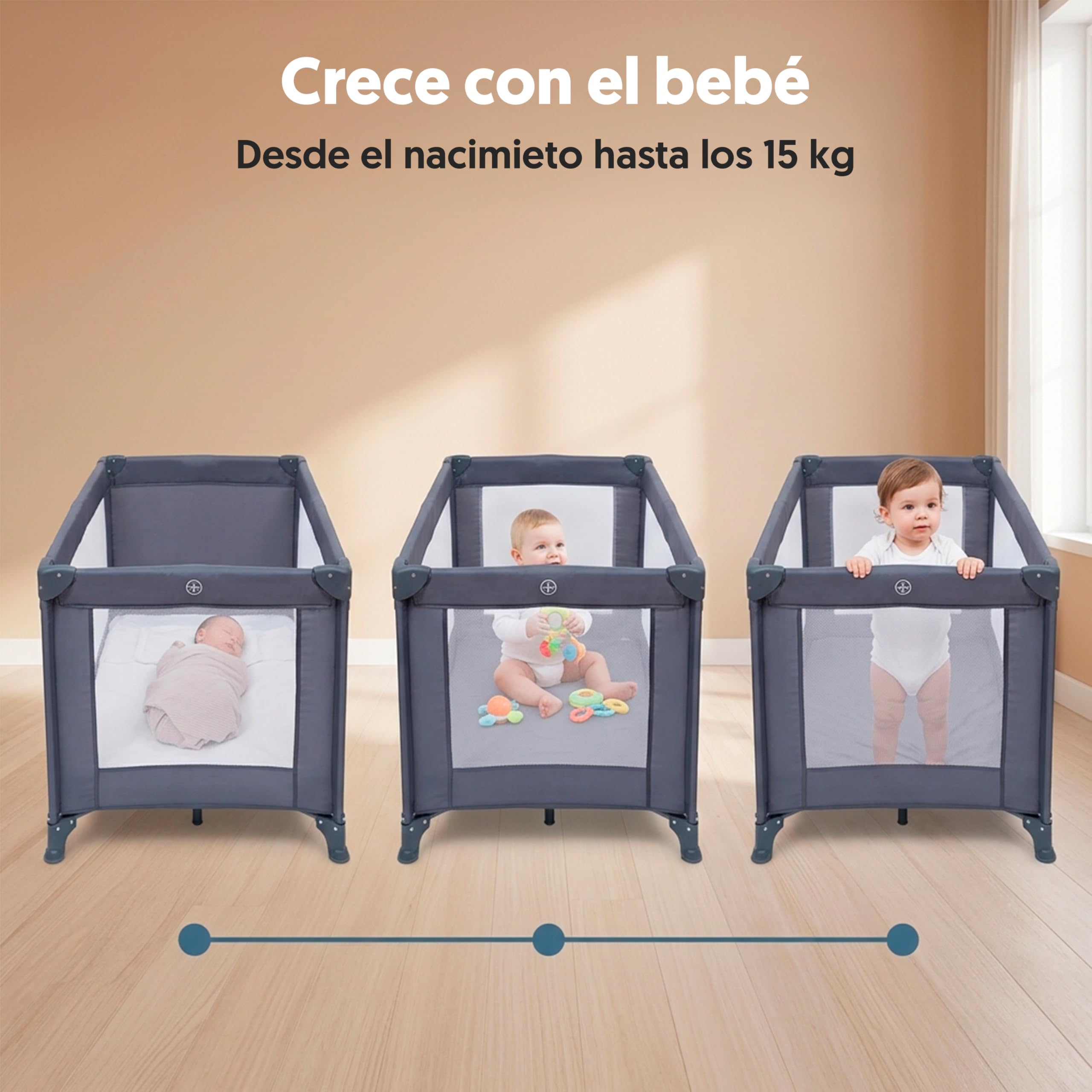 Interbaby - Cuna de Viaje Bebé Plegable con Ruedas y Bolsa de Transporte, Parque Cuna 2 en 1, Ligera y Compacta, Malla Transpirable, Compatible 120x60 cm, Desde Nacimiento hasta 3 Años (15 kg) (Gris)