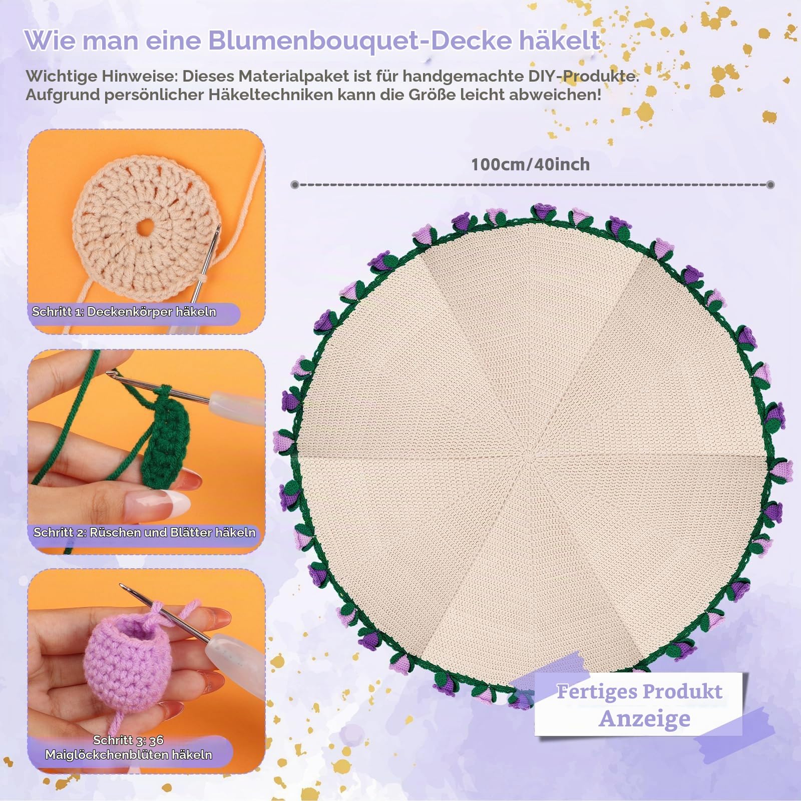 Aeelike Decke Häkelset für Anfänger, Häkelset Blumenstrauß Decke, Weich Handgefertigtes Faltbares Häkelstrauß, Häkeln Set Babydecke Geeignet für Geburtstag, Heimdekoration, Maiglöckchen