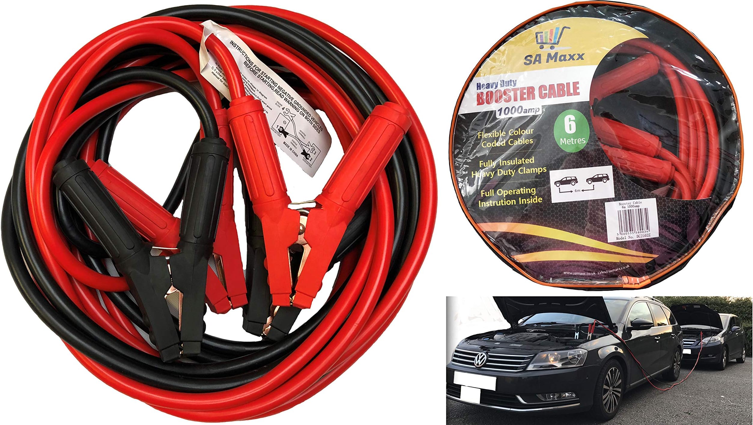 SA Maxx 1000 Amp Heavy Duty Jump Leads Booster Cable Cables HGV Cars Vans 6 Metres