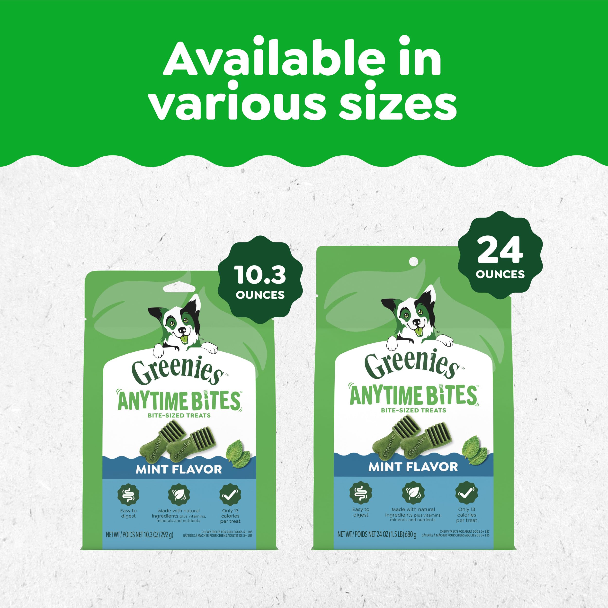 GREENIES Anytime Bites - Golosinas para Perros, Sabor a Menta, Bolsa de 24 onzas