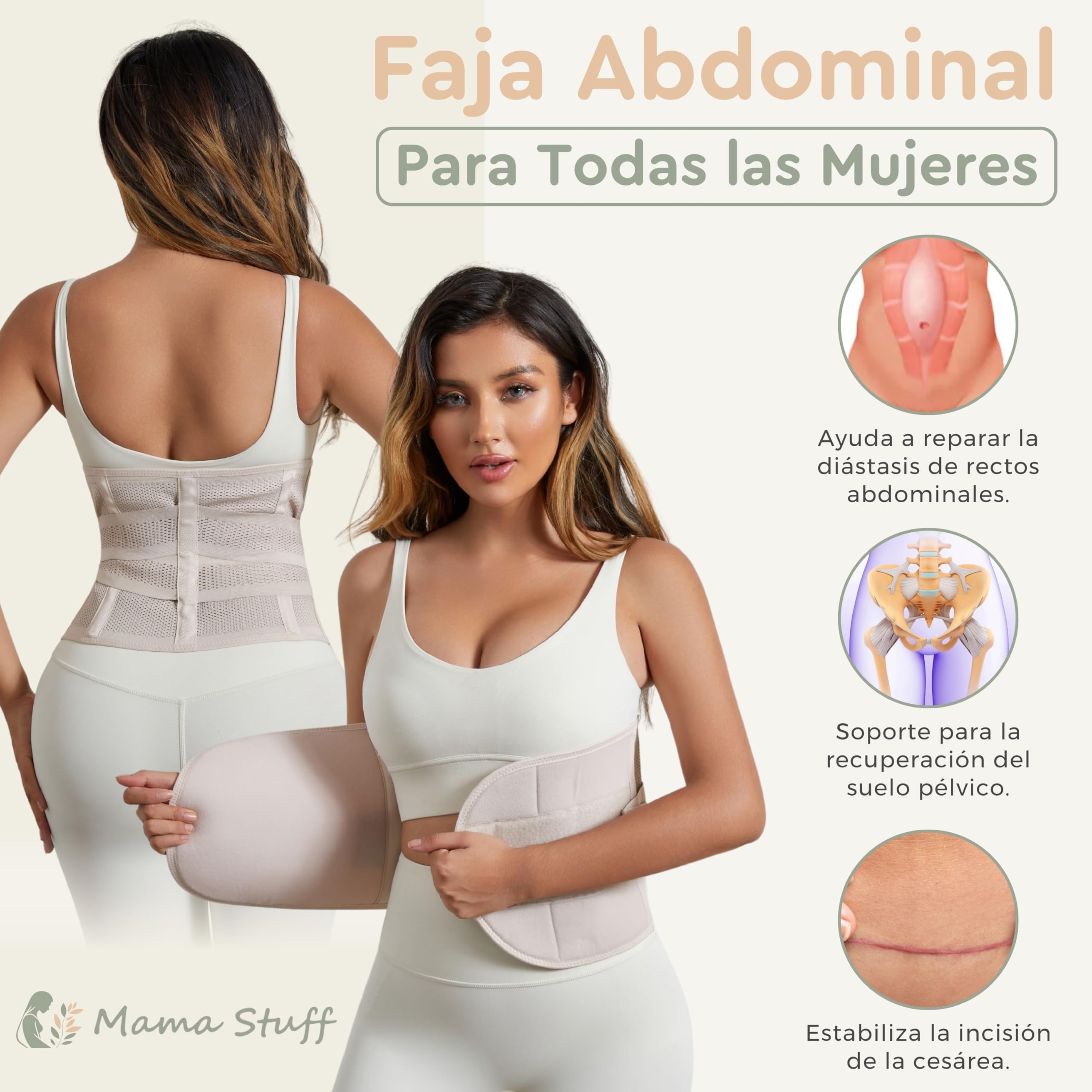BellyHug – Faja Postparto para Recuperación Abdominal y Cesárea | Soporte de Pelvis, Efecto Adelgazante, Transpirable y Ajustable (Beige, 3XL)