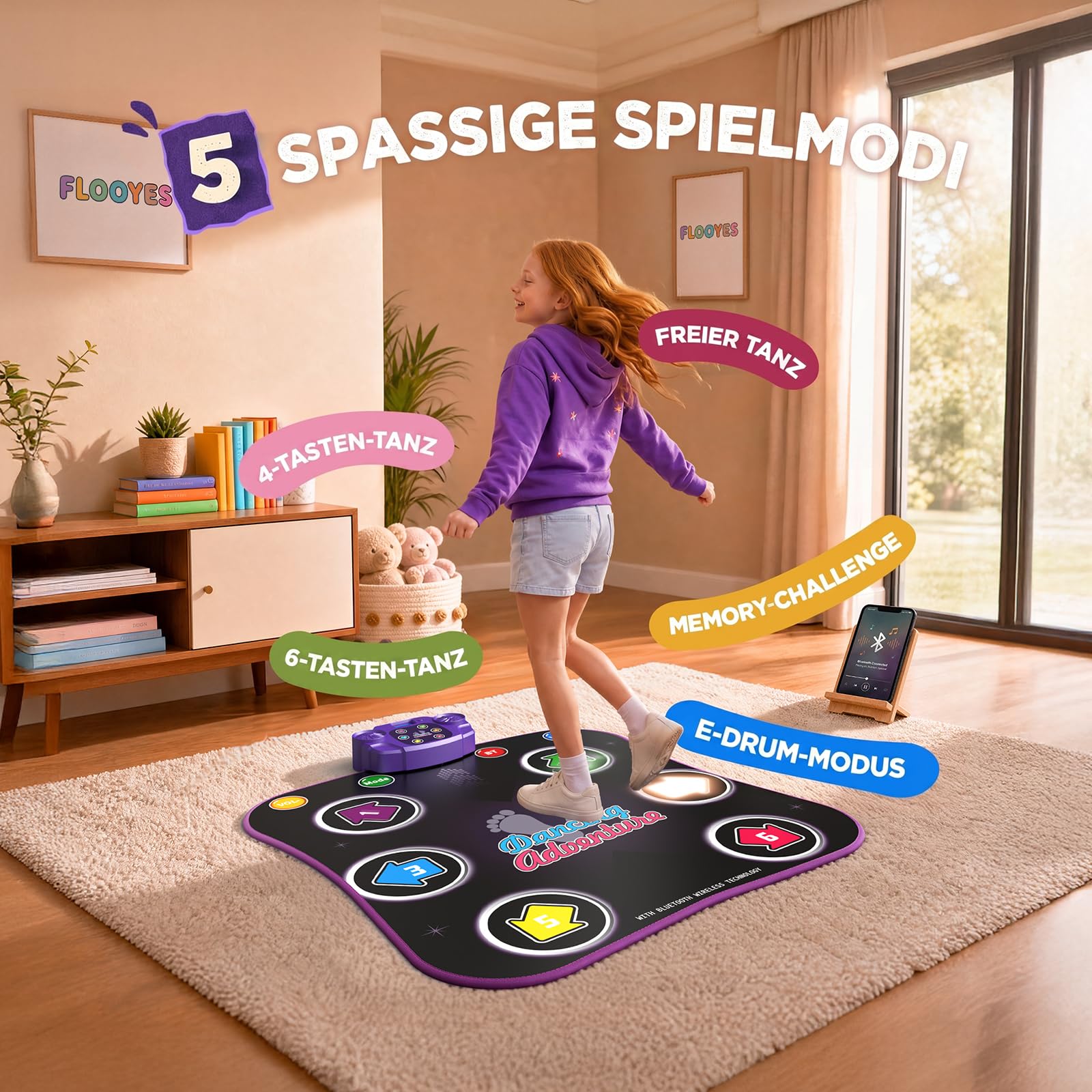 Hot Bee Tappetino da Ballo Bambini 3 4 5 6 7 8 9 Anni, Regali Bambini 3-12 Anni, Tappetino da Ballo Musica con Bluetooth, Giocattoli Bambini da 3 4 5 6 7 8 9 Anni
