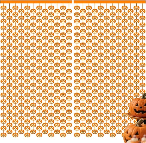 Decoraciones de Fiesta de Halloween y Acción de Gracias - 2 Paquetes de Cortinas de Serpentinas de Flecos de Papel Aluminio de Calabaza Naranja para