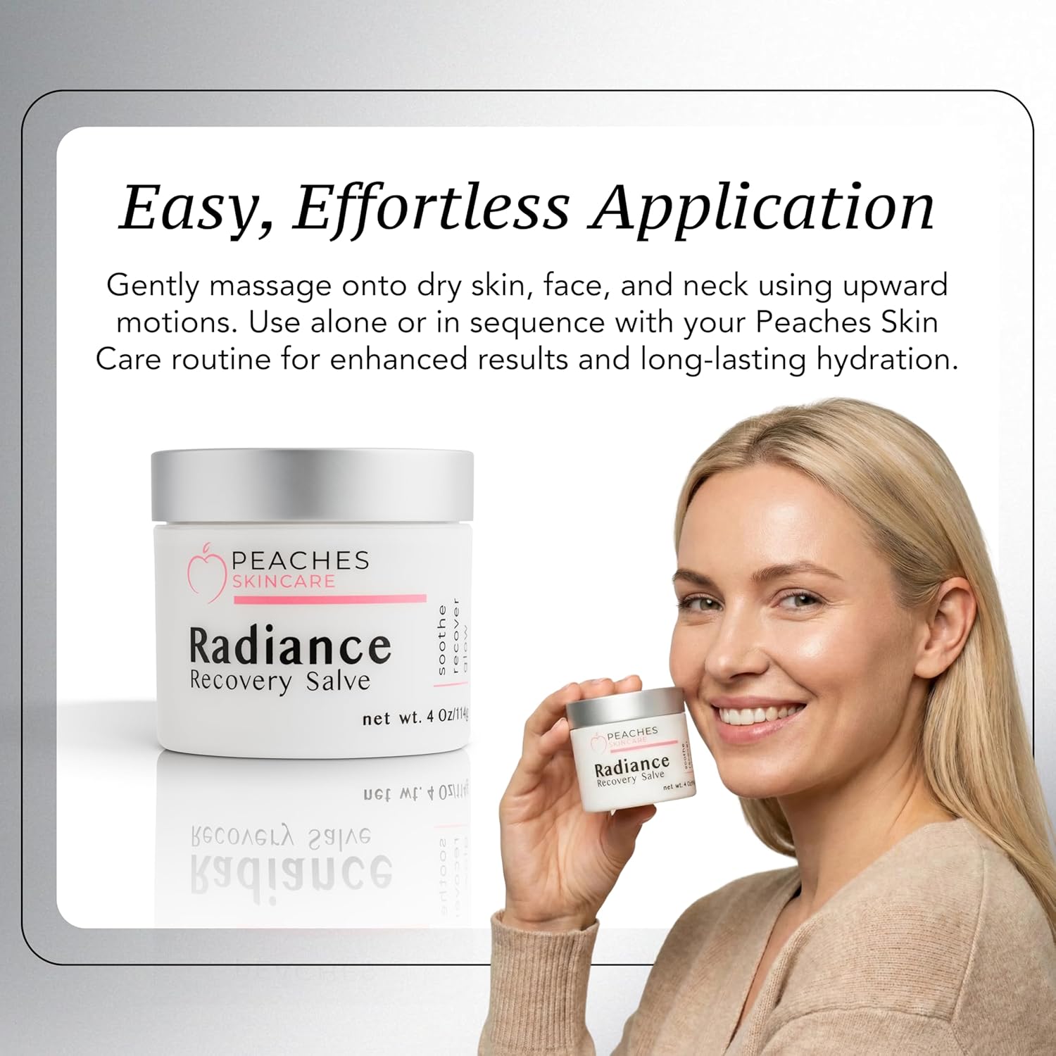 Peaches Skincare Radiance Recovery Salve - Hydrating Face Moisturizer for Delicate Skin - Petroleum Free - Calming Barrier Cream with Cacay Oil and Castor Oil - Overnight Recovery Moisturizer - Image 6