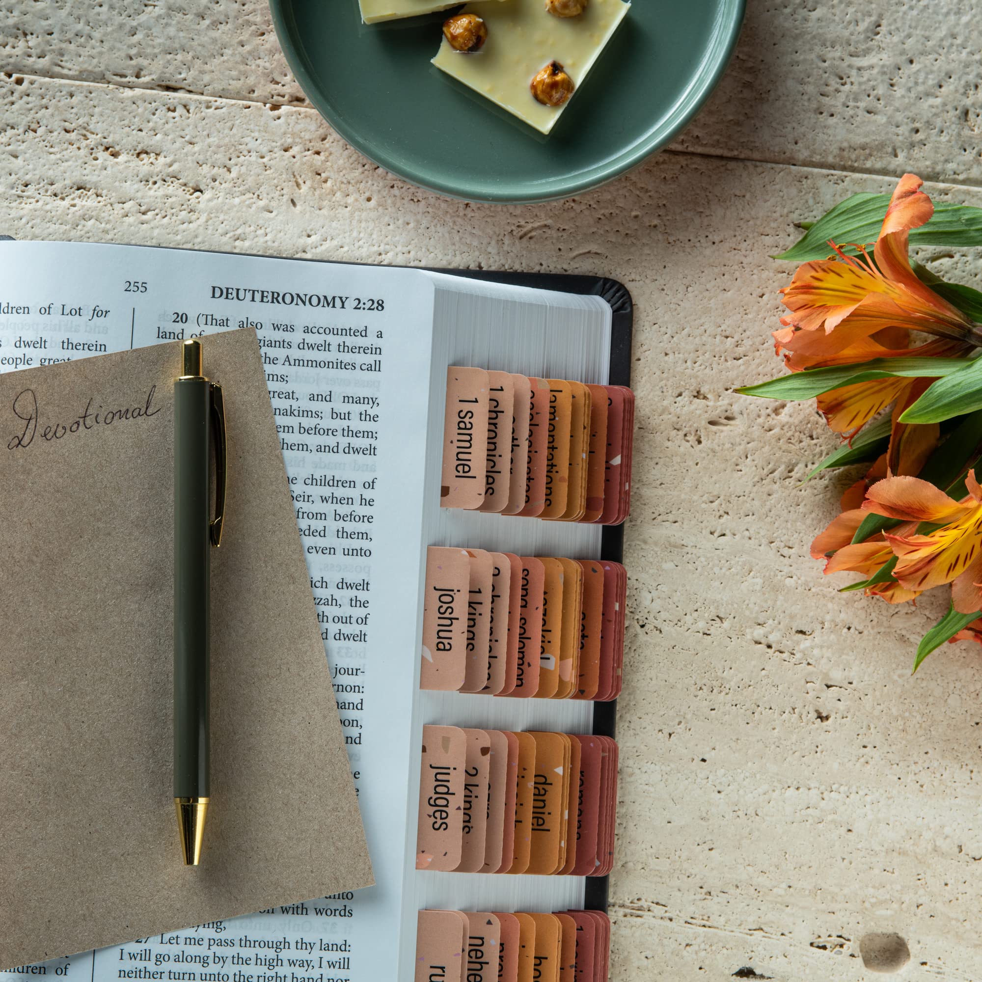 DiverseBee Laminated Bible Tabs - 84 Index Tabs Large Print, Terrazzo Design