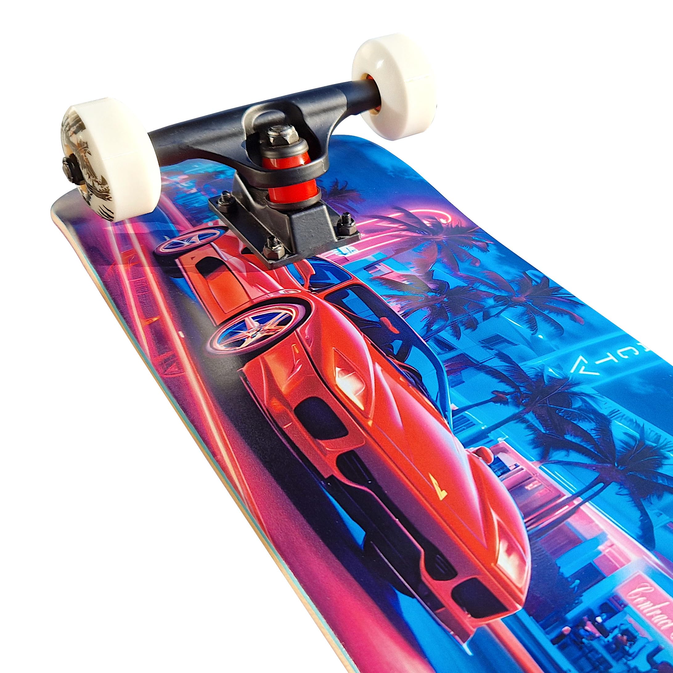 Komplett Skateboard Miami-Beach - für Kinder und Jugendliche - 7-lagiges Ahornholz Deck - Medium Concave Standard Popsicle Shape - für Anfänger, Profis, Mädchen & Jungs