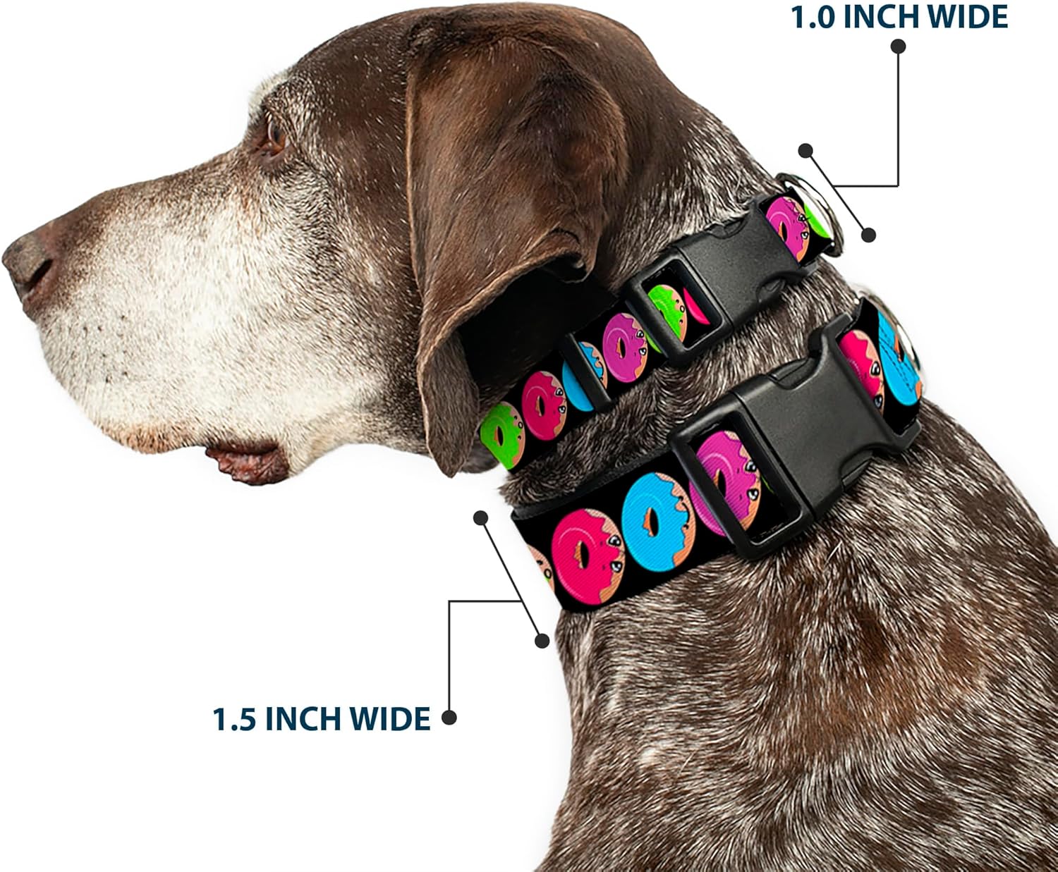 Buckle-Down PC-W30748-WM Glaze Donut Expressions Black Plastic Clip Collar, Wide Medium/16-23"