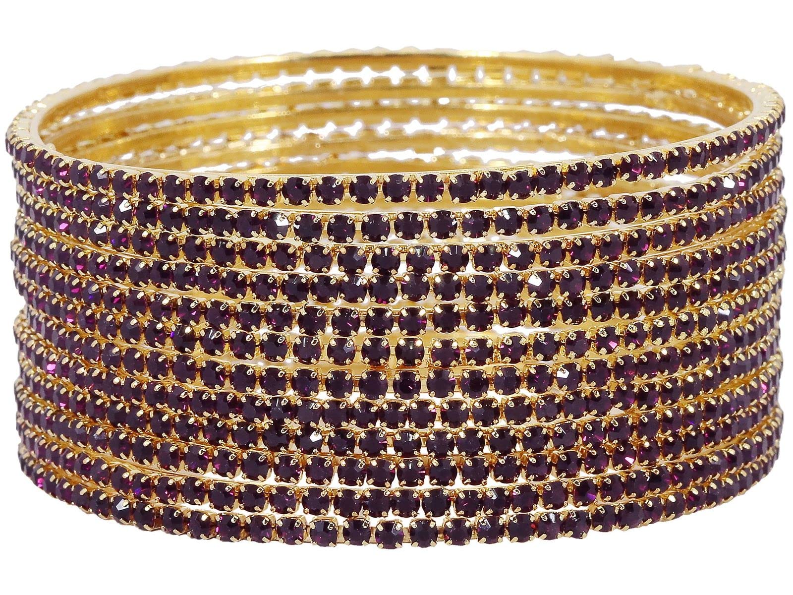 Zircon Gemstone Studded Bangle Set For Girls, Pack of 12