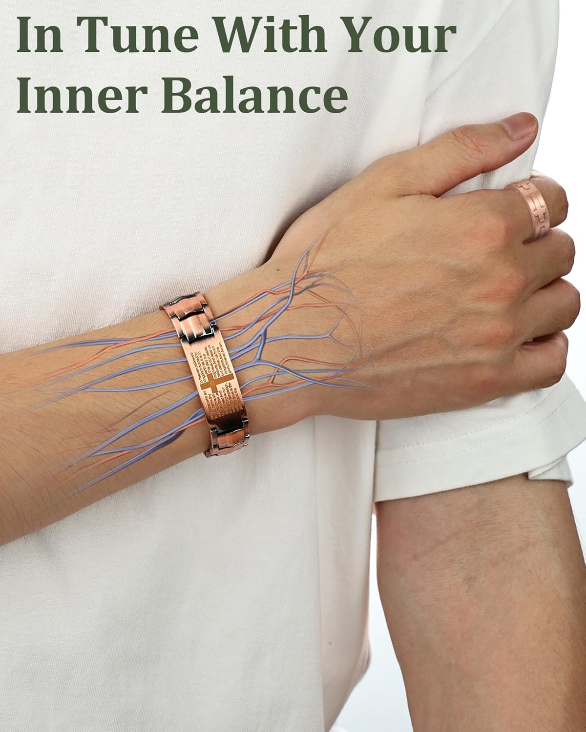 Fashtour Copper Cross Bracelet for Men - Ultra Strength Magnetic Mens Cross Jewelry Set - Adjustable Magnetic Bracelet with Sizing Tool Jewelry Box - Image 8