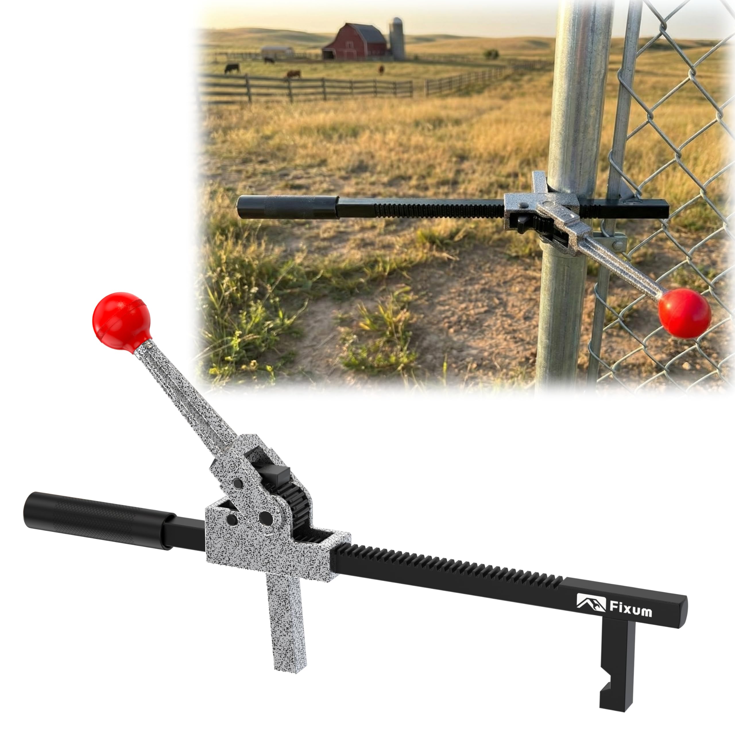 Photo 1 of Chain Link Fence Stretcher Tool, Ratcheting Wire Fence Tightener & Puller for Woven Wire Fence, 3?–12? Tension Range, 5° Tilted Base & Hooked Groove, One-Hand Operation for Farm & Yard
