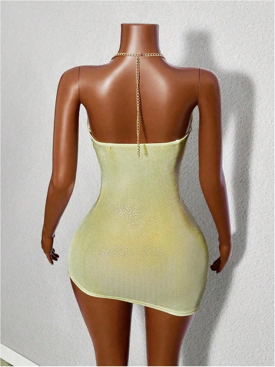 Women's Ruched Halter Mini Dress Summer Chain Cut Out Bodycon Asymmetrical Party Club Dresses - Image 3