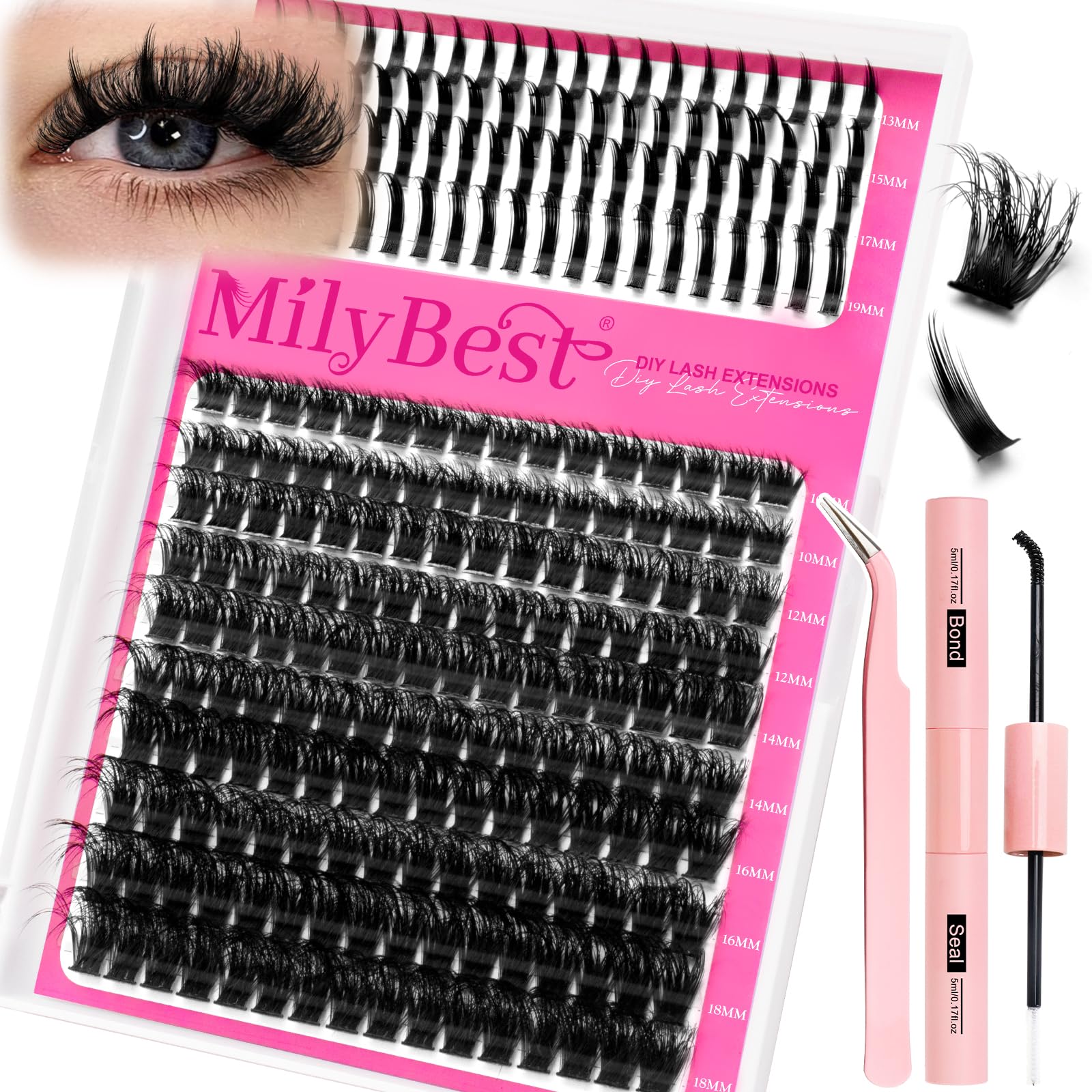 Lash Clusters Kit 100D Manga Eyelash Clusters with DIY Spikes 13-19MM Spiky Volume Cluster Eyelash Extensions Wispy Individual