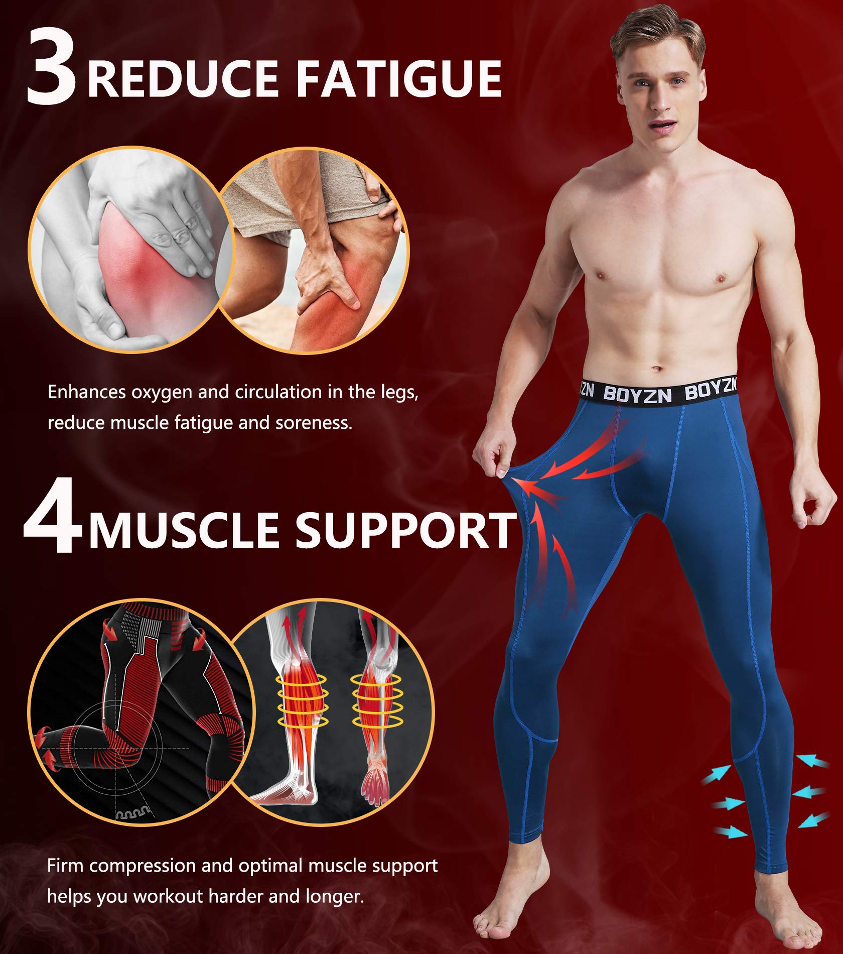 Boyzn Lot de 2 pantalons de compression pour homme à séchage rapide avec poches