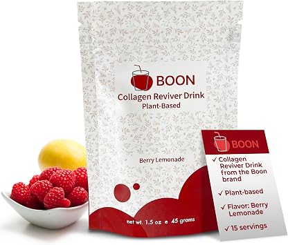 Boon Collagen Reviver Drink Plant-Based Collagen Booster for Beautiful & Radiant Skin Organic, Vegan Collagen Powder Berry Lemonade Flavor, 15 Servings