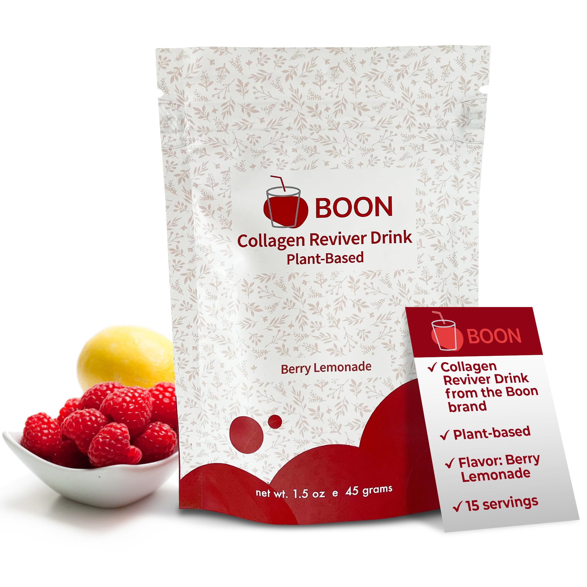 Boon Collagen Reviver Drink – Plant-Based Collagen Booster Supplement for Beautiful & Radiant Skin – Organic, Vegan Collagen Powder – Berry Lemonade Flavor, 15 Servings