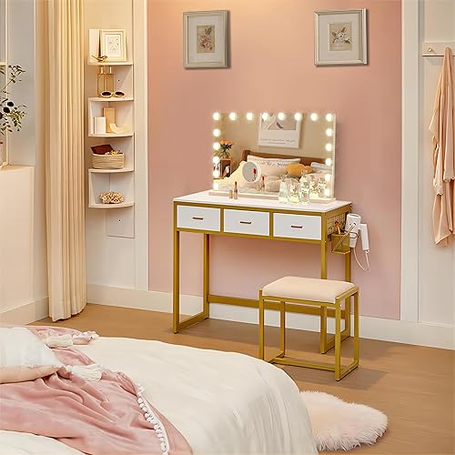 Miniatura 2 de Espejo de tocador Hollywood con luces, 15 bombillas reemplazables, 3 luces de color, espejo iluminado de maquillaje, marco de metal de aluminio,