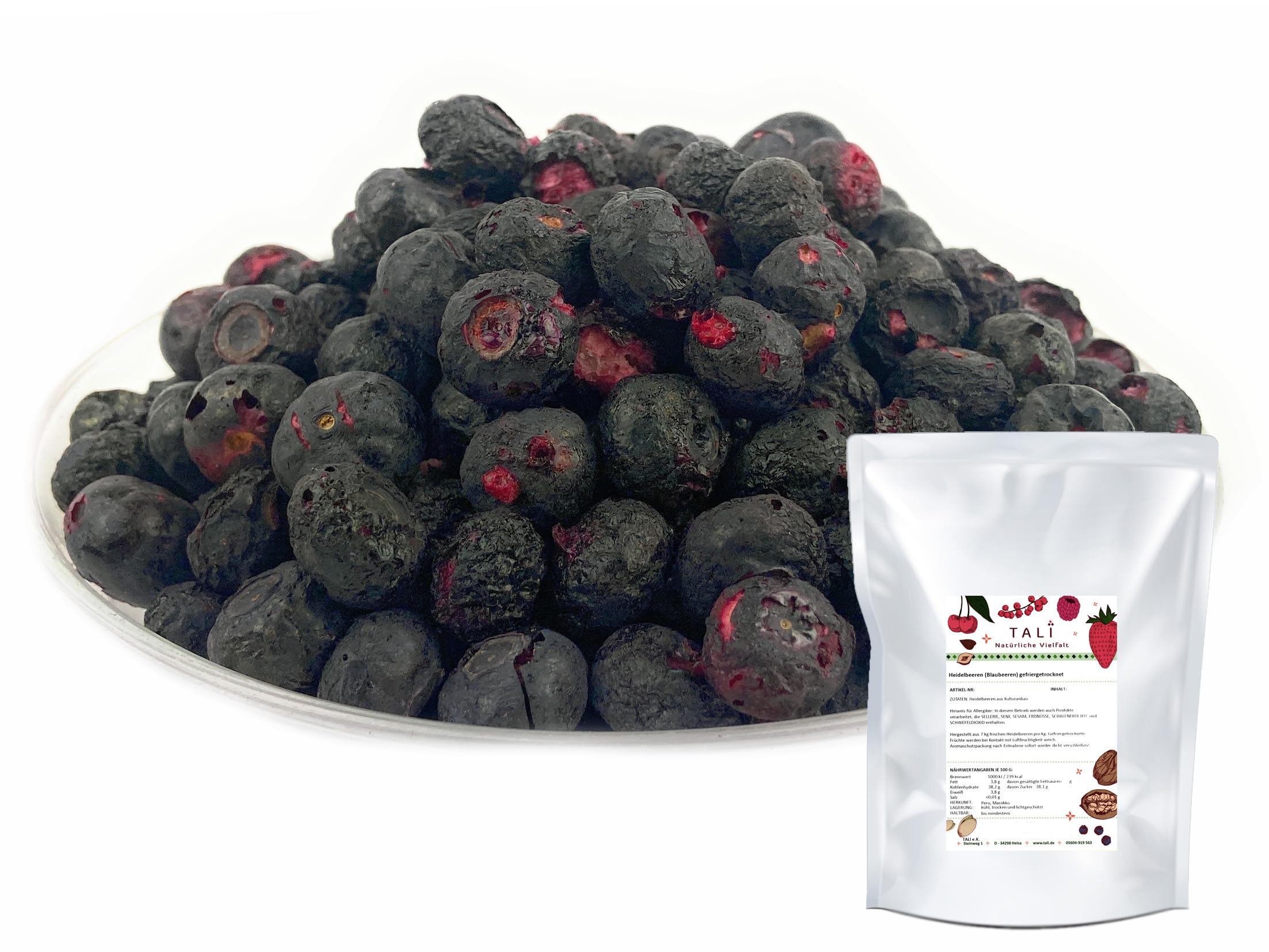 TALI Heidelbeeren/Blaubeeren gefriergetrocknet 1000 g | große Kulturheidelbeeren
