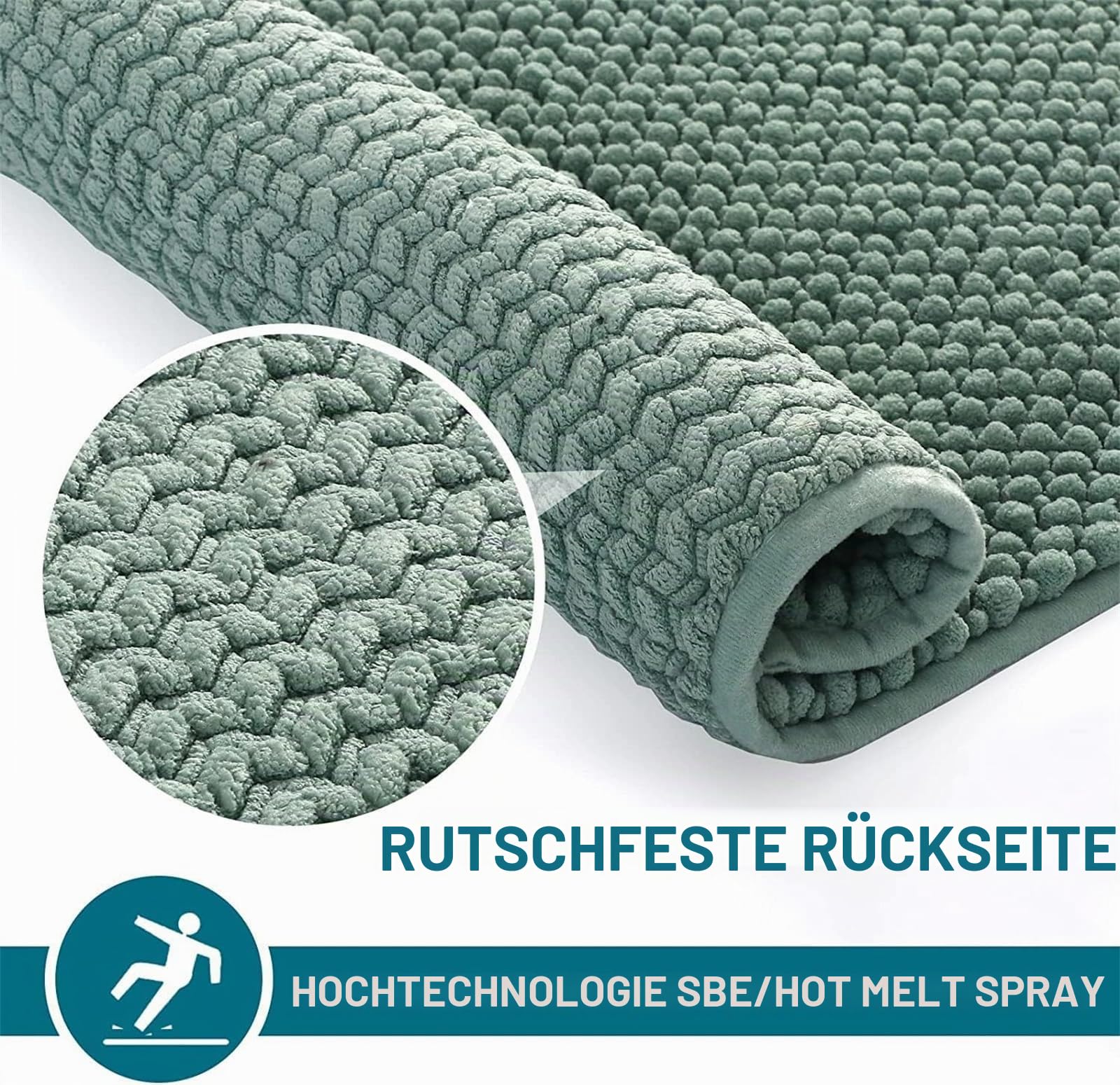LINGKY Badematte rutschfest 50x120 cm Chenille Badezimmerteppich Saugfähige Badteppich Waschbar Badvorleger Bad Teppich Badezimmer Duschvorleger Badematte Aqua