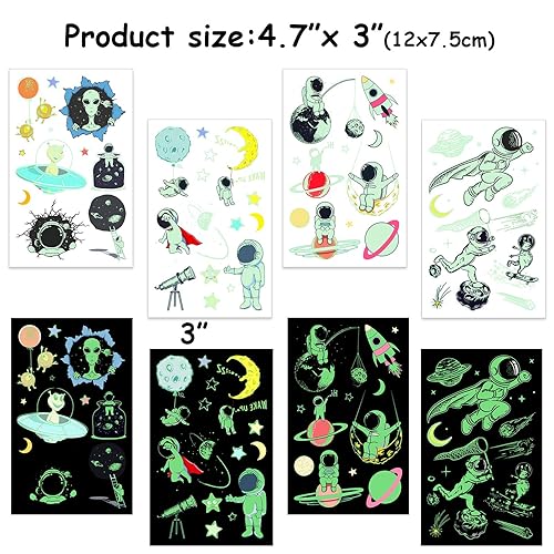 Miniatura 4 de HOWAF Tatuaje temporal para niños 14 hojas que brillan en la oscuridad tatuajes luminosos tatuajes tatuajes tatuajes falso impermeable para niños