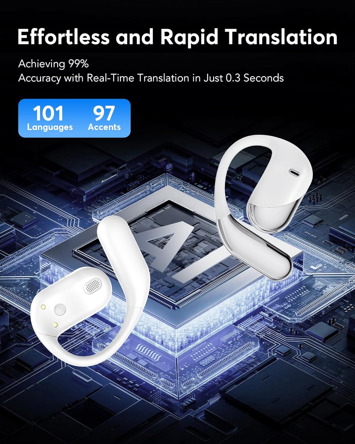 AI Translation Earbuds Real Time - Audifonos Traductores Inglés Español, 3-in-1 Translator Device, Supports 198 Languages & Accents, Open Ear Earbuds with Charging Case,Vanilla White - Image 2
