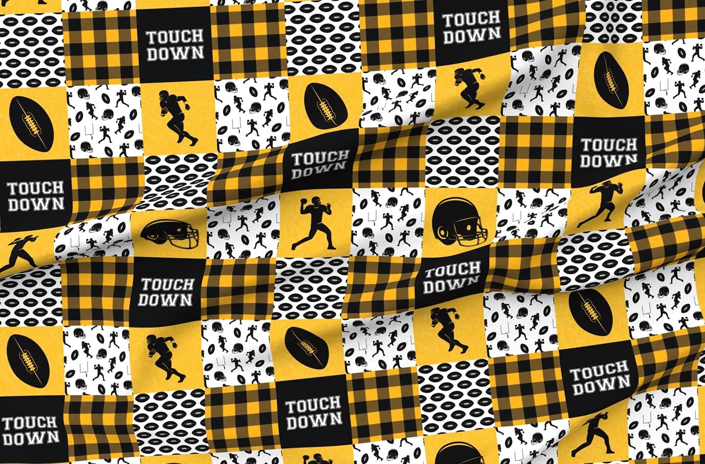Spoonflower Fabric - Football Wholecloth Black Gold Ball Plaid Little Arrow Trendy Boy Printed on Organic Cotton Sateen Fabric by The Yard - Sewing Quilting Apparel Home Decor