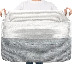 Goodpick Large Blanket Storage Baskets for Organizing, Woven Basket for Blankets, Clothes, Toy Basket Storage Kids, Rectangle Rope Baskets for Storage, 23.6" x 15.7" x 13.8"