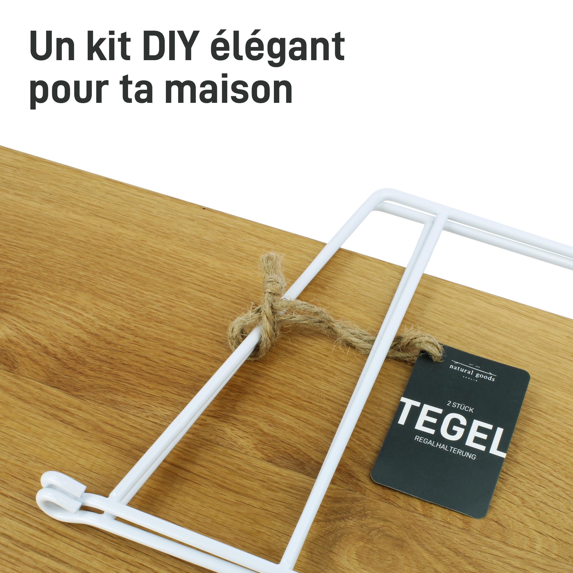 Natural Goods Berlin TEGEL Lot de 2 supports d'étagère, en métal, 6 niveaux, 250 mm, blancs, pour étagères suspendues, dans le salon, la cuisine, la salle de bain et le débarras