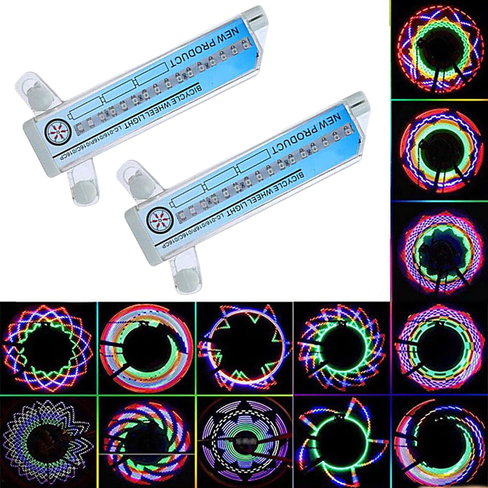 Bike Wheel Light Bicycle Motorcycle Bike Tyre Tire Wheel Lights 32 LED Flash Spoke Light Lamp 32 Different Patterns Change Outdoor Cycling Lights for Bike Wheel (2 PCS)