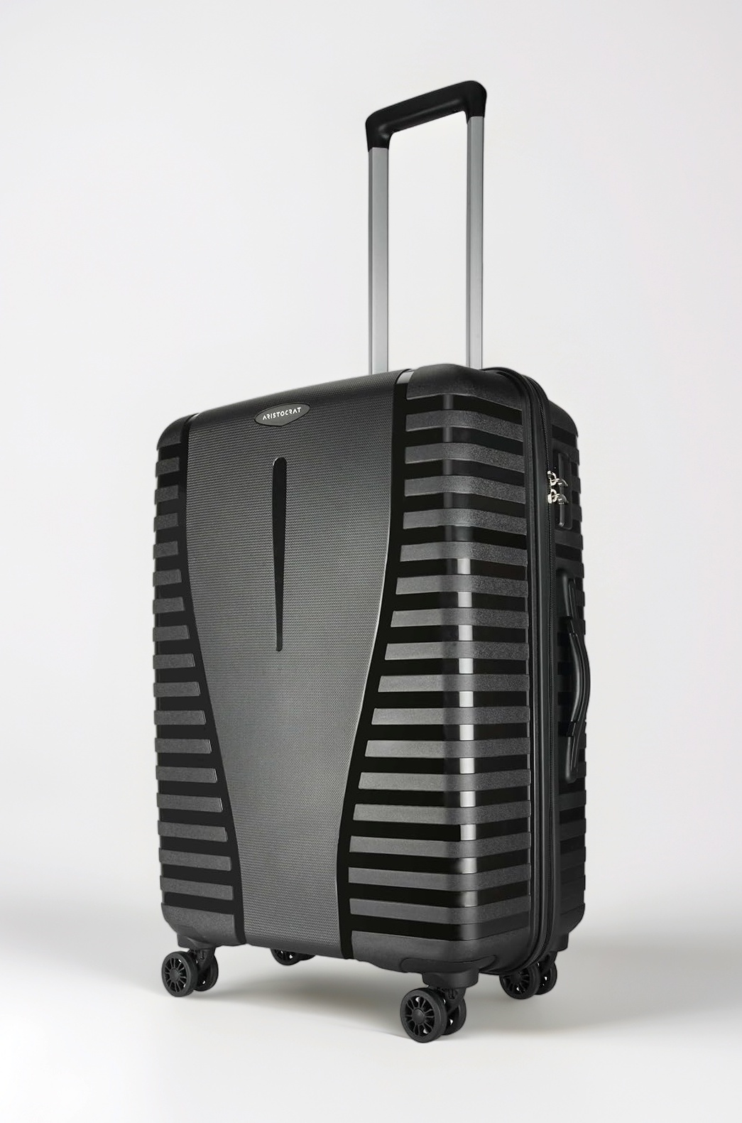 Aristocrat Medium Airpro Check-in 66 Cm() Polypropylene 360 Degree 8 Wheels Trolley Bags for Travel Hard Case Luggage, Lightweight with Combination Lock & Robust Trolley with 3 Years Warranty (Black)