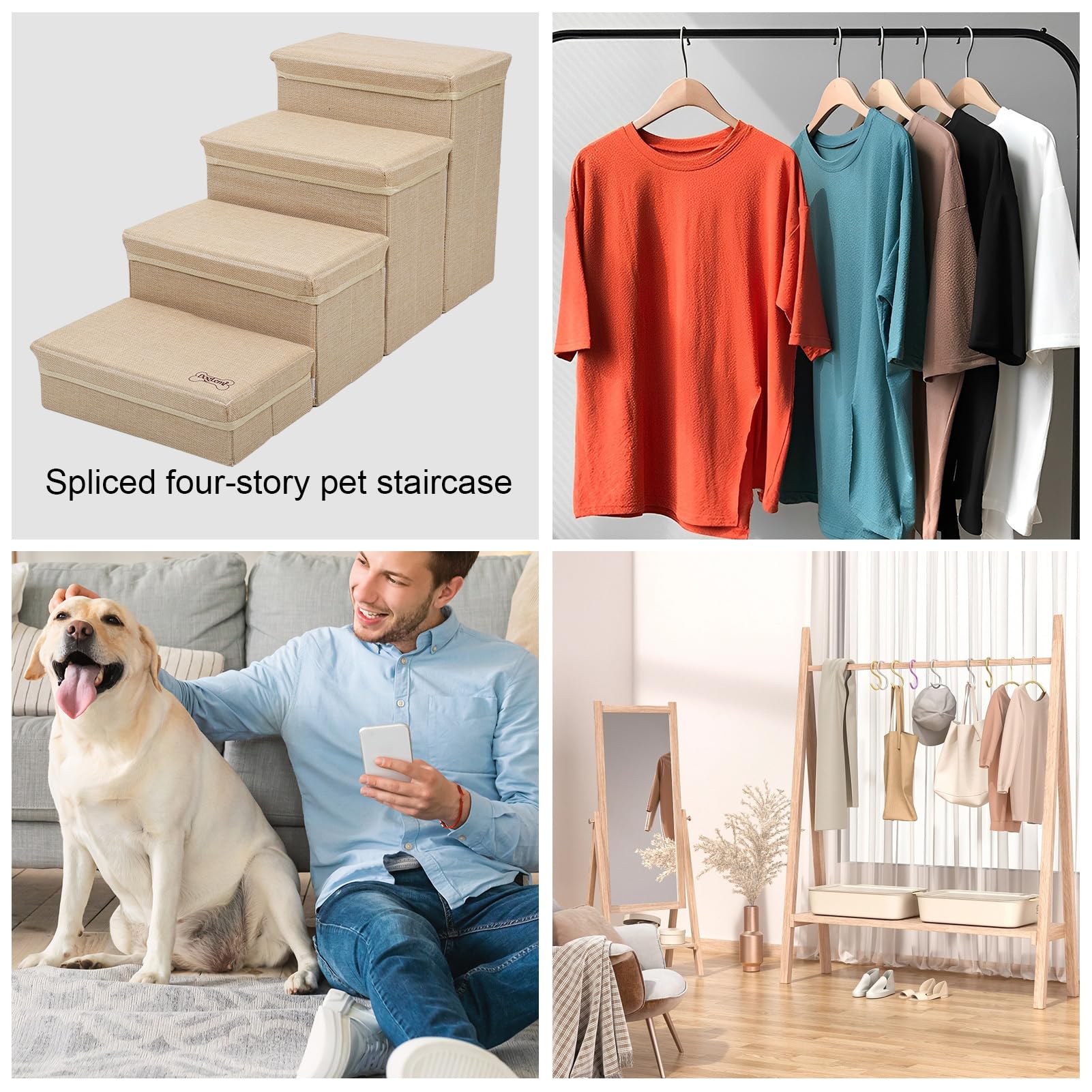 Escaleras para perros de compañía – Caminatas de sofá para perros de 4 pasos para mascotas – Escalera de interior plegable para perros con almacenamiento, rampa antideslizante Flavas
