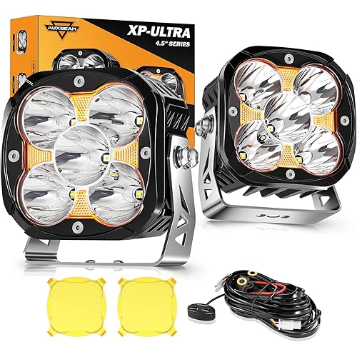 Auxbeam XP-Ultra Series 4.5'' LED Pods, 128W 15200LM Hyper Spotlight Offroad Lights with DRL, Off Road Light Bars Fog Light with Amber Covers, Cube Ditch Lights for Jeep UTV ATV Off Road, Pair