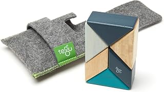 6 Piece Tegu Pocket Pouch Prism Magnetic Wooden Block Set, Blues