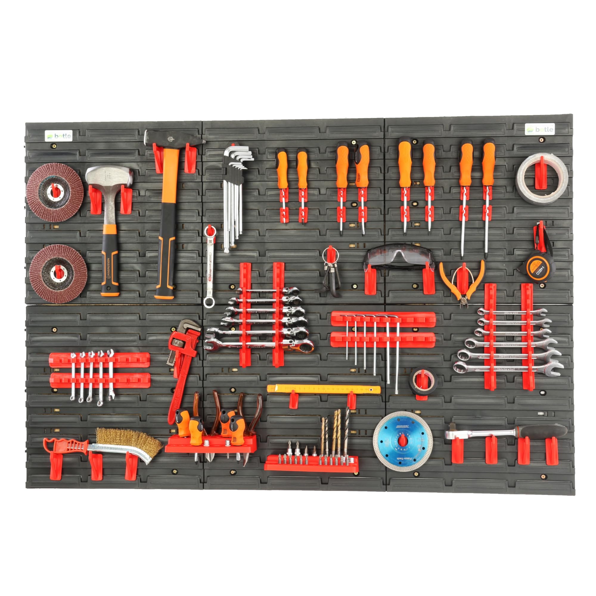 Étagère murale à outils - 116 x 78 cm - 58 pièces - En noir/rouge - En plastique - Système de stockage - Plaques murales extra solides - Extensible