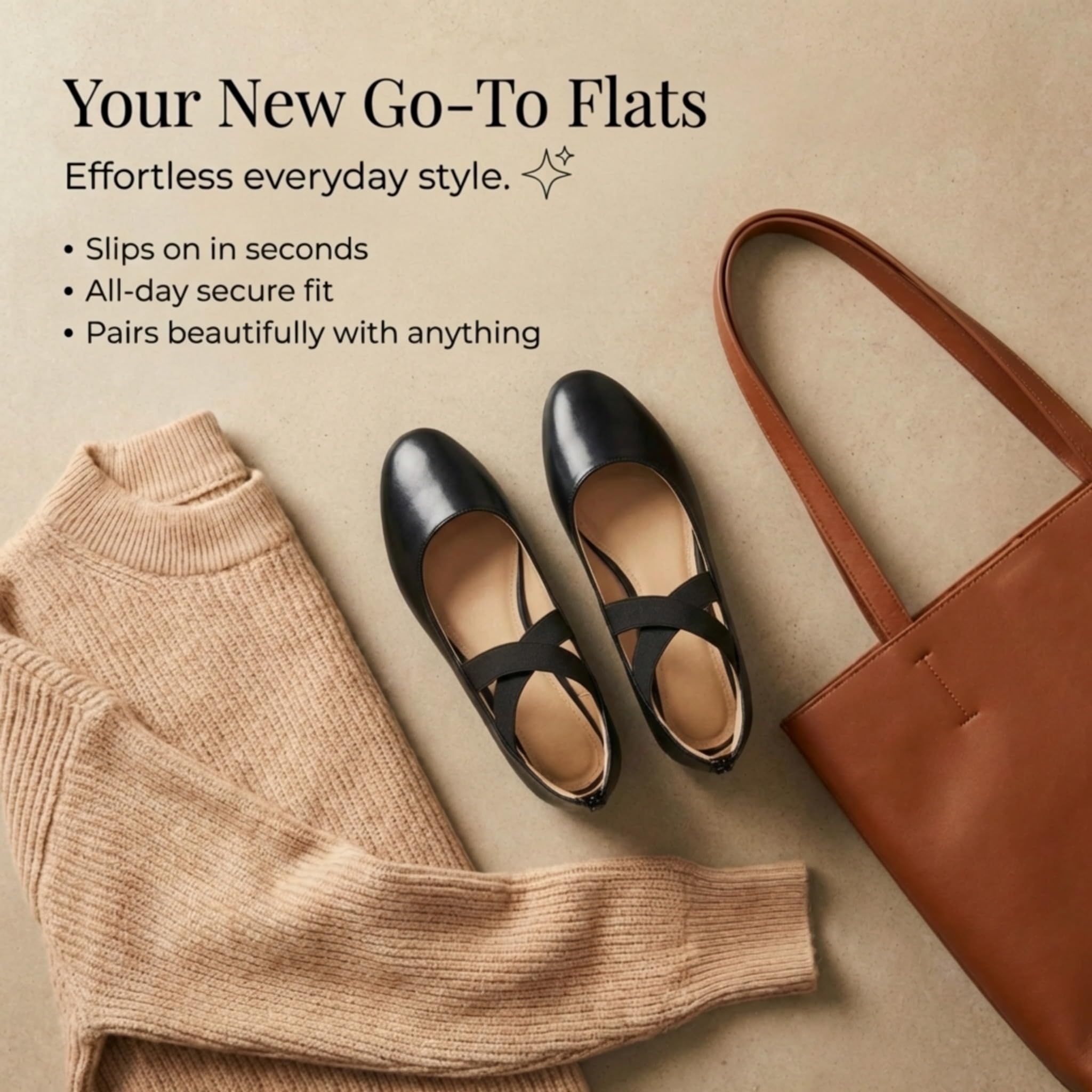 EMMA NEW YORK Ankle Strap Flats for Women, Women Flat Ballerina Shoes, Women's Ballet Flats with Strap (Pu Black, 8)
