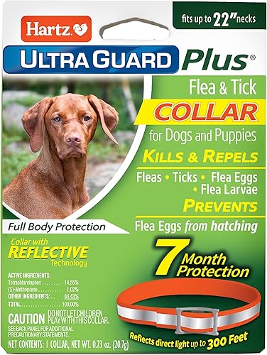 Hartz UltraGuard Plus - Collar reflectante para pulgas y garrapatas naranja para perros y cachorros