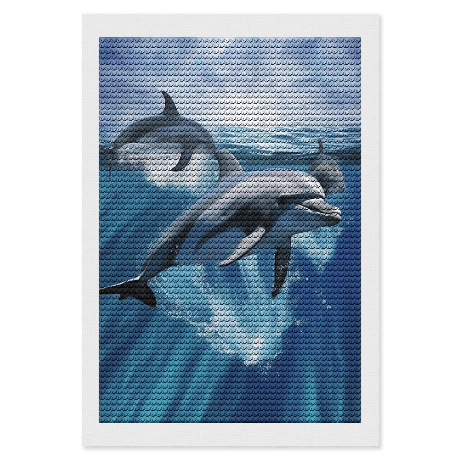 FekiLoot Dolphins Paint by Numbers Kit for Adults Beginner DIY Diamond Dots Paintings Round Full Drill Diamond Art Kits Picture Diamond Art Painting Kits for Home Decor 8"x12"