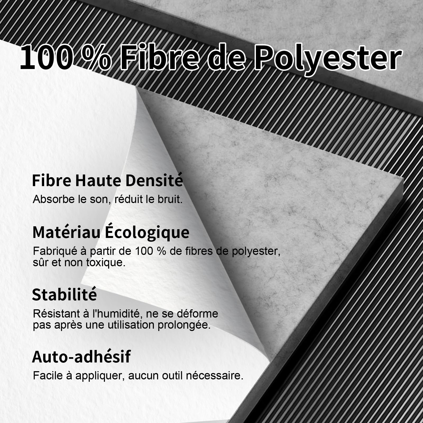 Lot de 24 panneaux acoustiques carrés autocollants I Isolation phonique efficace Couverture 2.16㎡ haute densité (230kg/m³) NRC 0.95 –Pour murs et portes,salle de jeux, Gris argenté