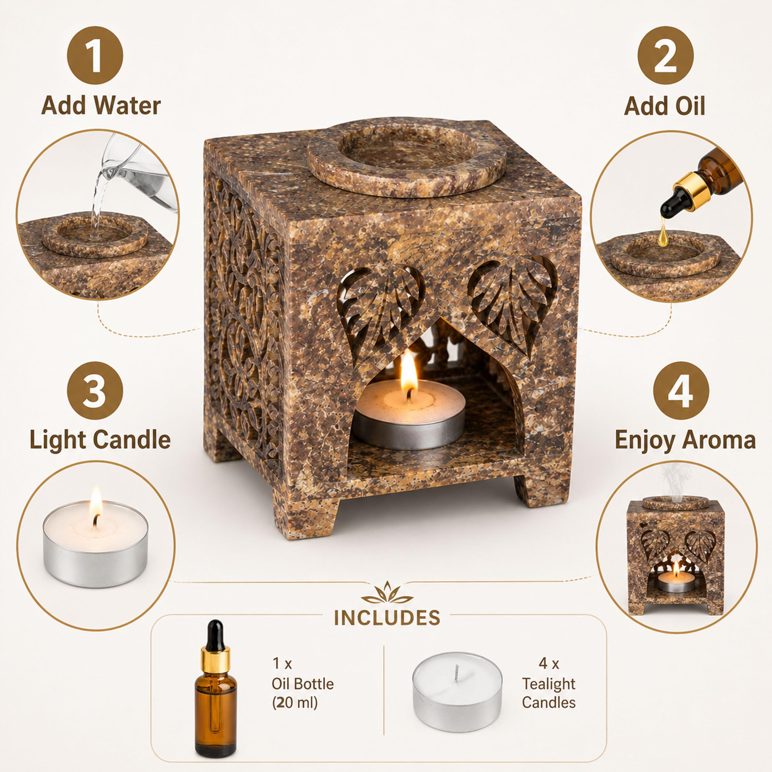 Marble Tealight Diffuser for Home Spa Office | 20 ml Oil & 4 Candles — photo — 2 of 8