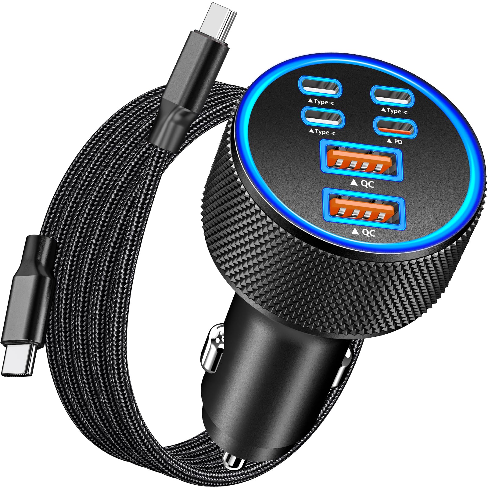 [Apple MFi zertifiziert] iPhone 17 Auto-Ladegerät, KYOHAYA 6-Port 120W USB-C&USB-A Strom-Zigarettenanzünder Schnellladung PD/QC USB-C Autoladegerät + Typ-C geflochtenes Kabel für iPhone 17/17 Pro/16