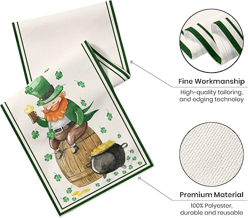 Miniatura 17 de JOOCAR Telas de tapicería de búfalo verde a cuadros Luck Sharmrock San Patricio, camino de mesa de 72 pulgadas de largo, gnomo de amor, camino