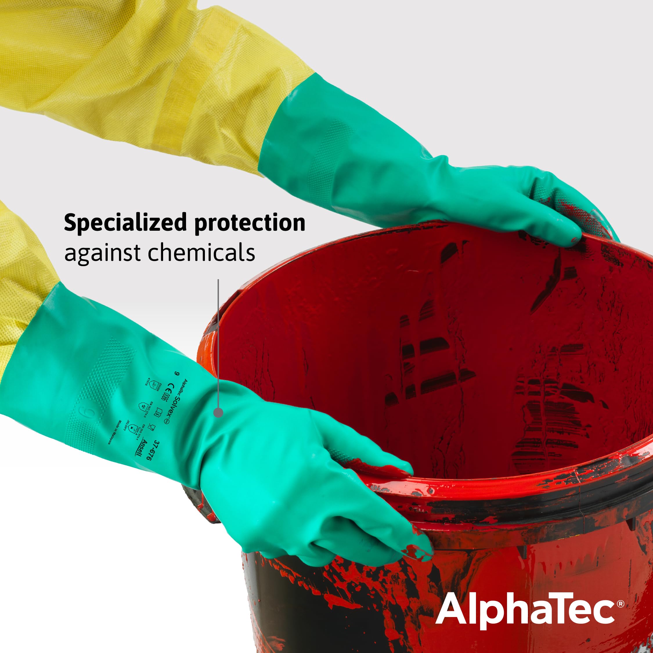 Ansell AlphaTec 37-676 Guantes Nitrilo Reutilizables, Protección Química y Mecanica, Manipulación Alimentos, Guante Trabajo Impermeables Hombre Mujer, Verde, Talla L (12 Pares)