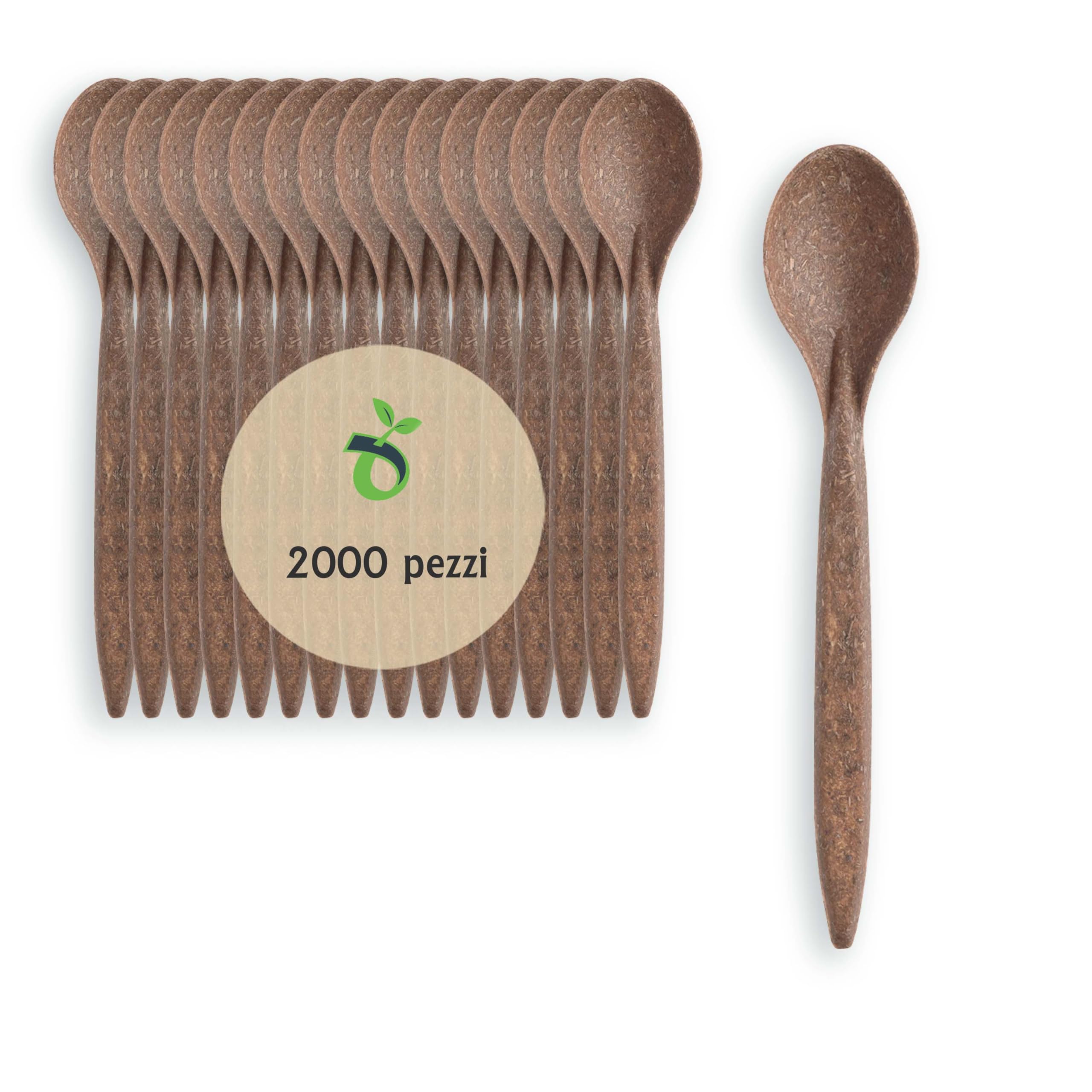 Cucchiaini Monouso in WPC, Color Legno Scuro - Confezione da 2000 Pezzi | Posate Biodegradabili per Dessert, caffè, Finger Food, Eventi e Feste Eleganti