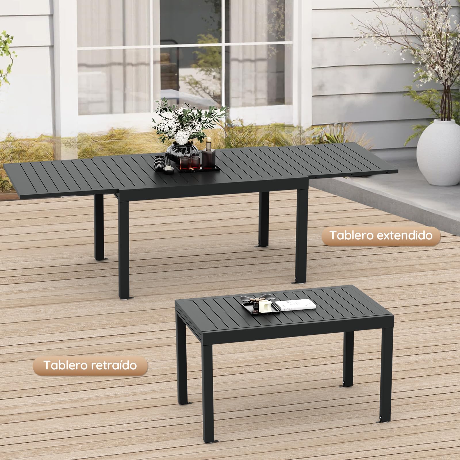 Devoko Mesa De Jardín Extensible,130 X 80 X 75 Cm,Mesa Exterior Extensible Aluminio,Muebles De Jardín para Balcones Y Terrazas, Se Extiende hasta 260 Cm, Gris Oscuro