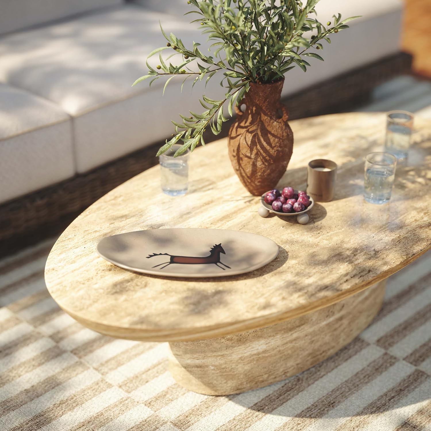 Tov Furniture Sonia Faux Travertine Indoor/Outdoor Concrete Coffee Table