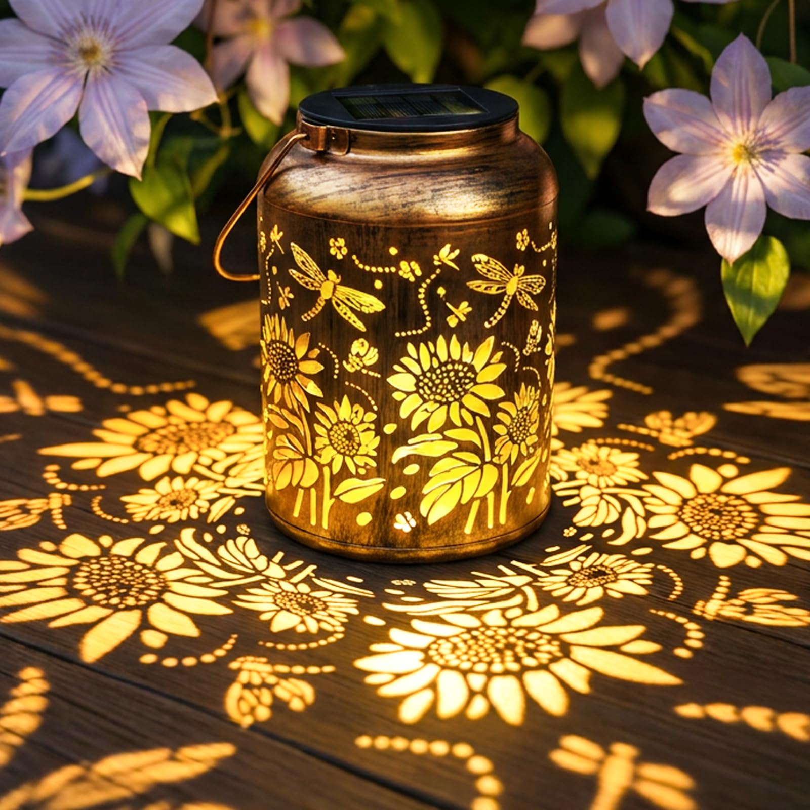 Sunflower Solar Lantern Outdoor Waterproof，Birthday Gifts for Women Mom Grandma Unique， Warm White Garden Solar Lights with Sunflower，Solar Lights Outdoor Garden Decor for Outside