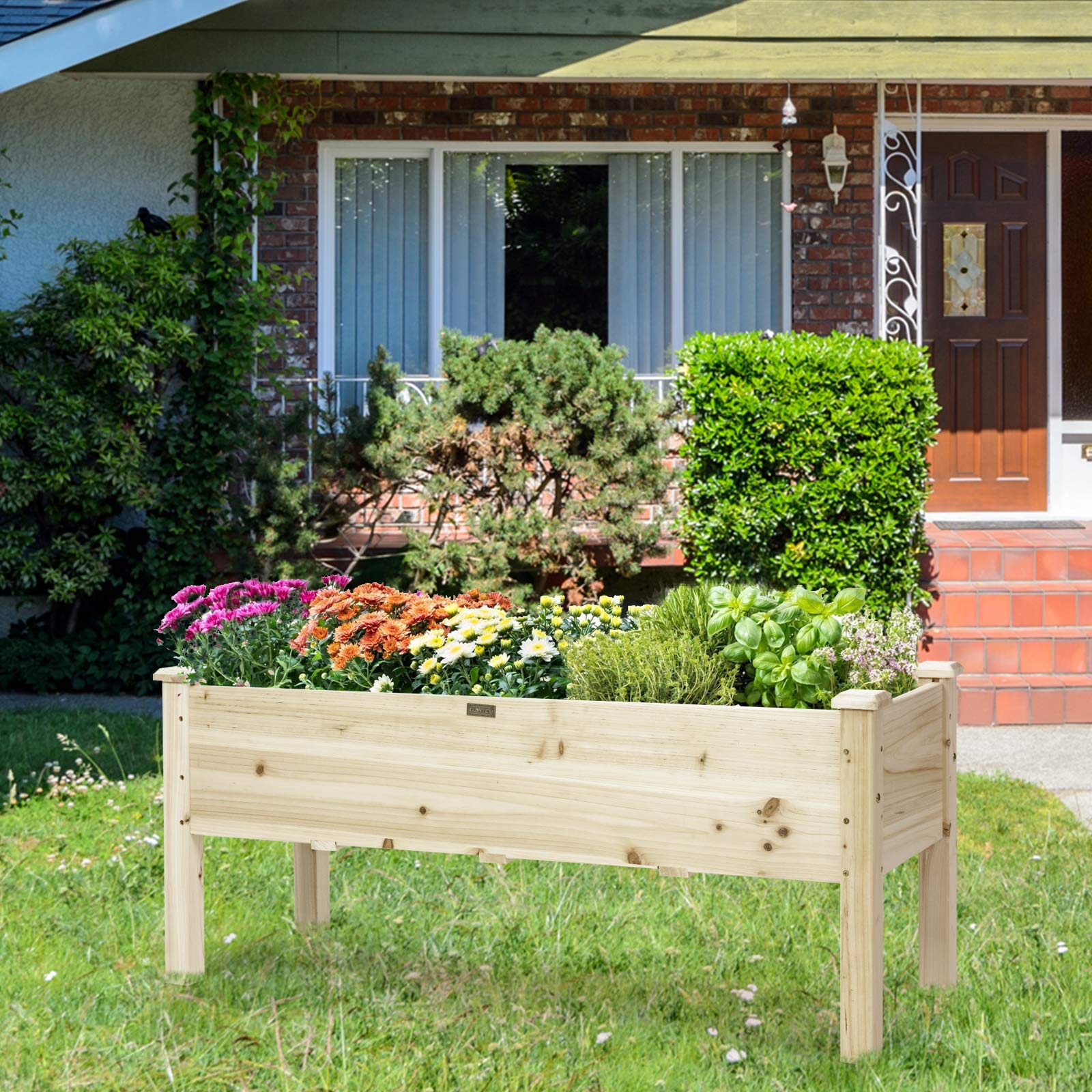 COSTWAY Jardinière Surélevée en Bois avec 5 Trous de Drainage (Naturel)